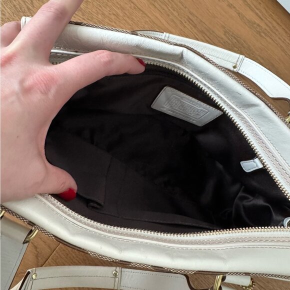 Coach 11620 Monogram Hampton Satchel Shoulder Bag - Brown & Pink - EUC - Picture 6 of 7